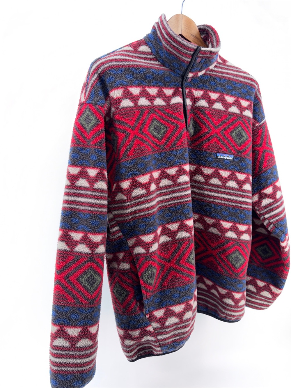Patagonia Men's Red, Blue & Gray Patterned Synchilla Zip Pullover
